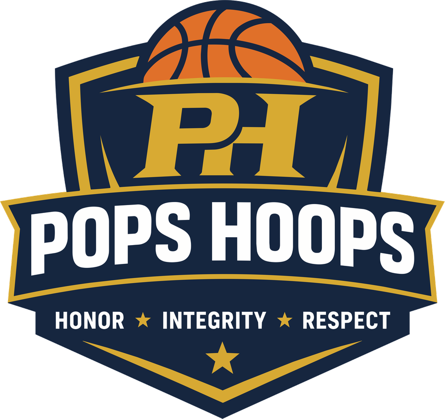 Pops Hoops crest — basketball over a navy shield with the words Honor, Integrity, Respect